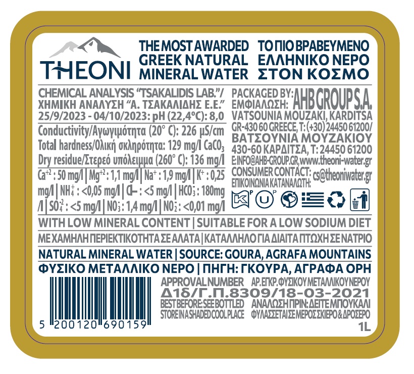 THEONI GLASS 1000ml Back label 5200120690159